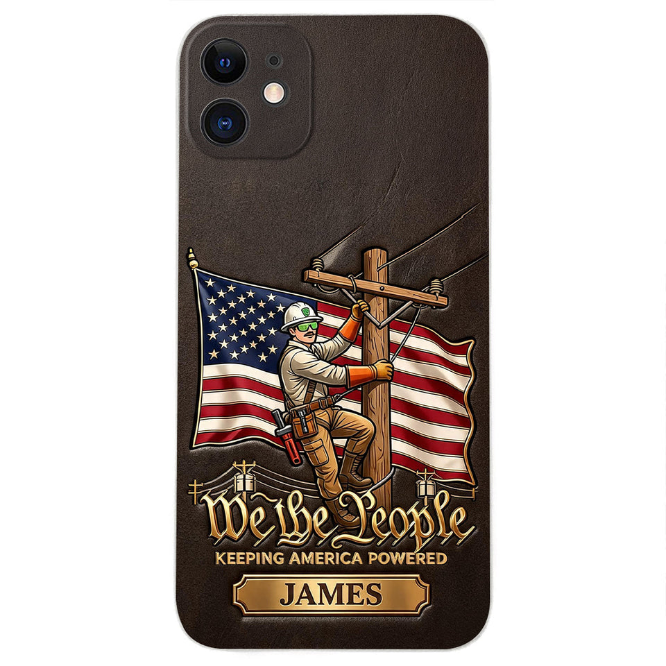 We The People - Personalized Lineman 3D Embossed Leather Phone Case