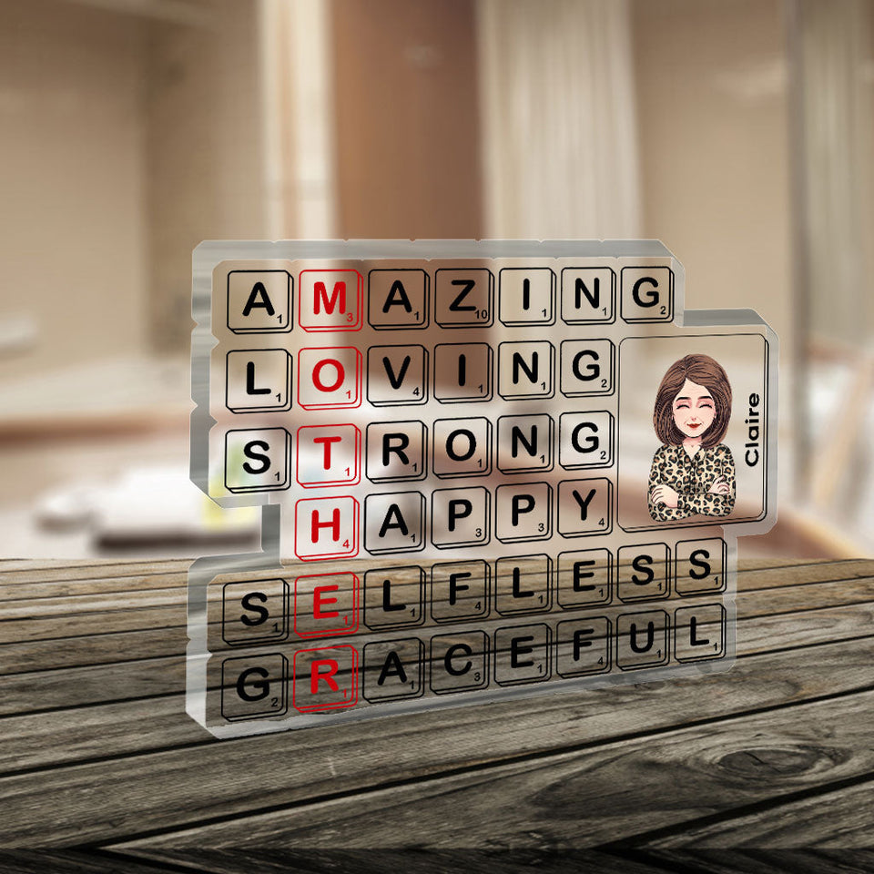 Mom Scrabble Tile - Personalized Mother's Day Mother Custom Shaped Acrylic Plaque