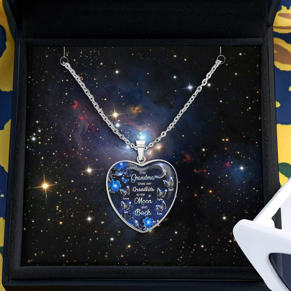 To The Moon And Back - Personalized Mother's day Grandma Heart Pendant Necklace