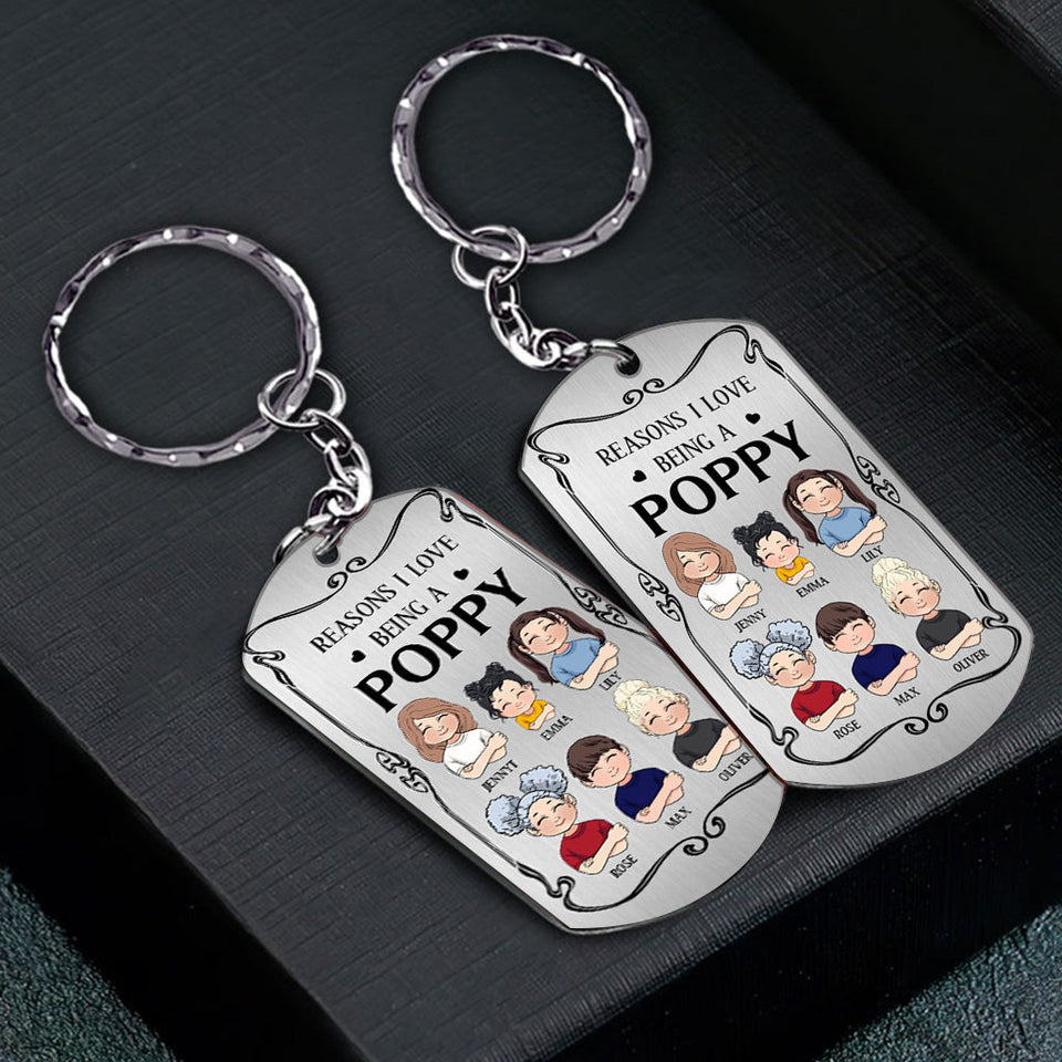 Resons I Love Being A Poppy - Gift for grandpa, grandma, mom, dad, uncle, aunt, brother, sister - Personalized Stainless Steel Keychain