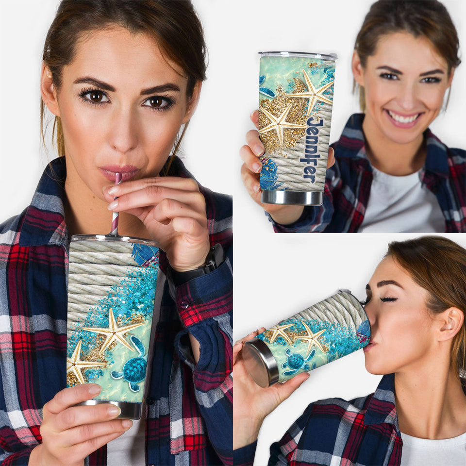 Beach Please - Personalized Turtle Tumbler