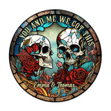 Skull Couple - Personalized Skull Round Wood Sign