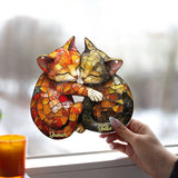 Cute Cat Couple - Personalized Cat Window Hanging Suncatcher Ornament