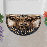 Cute Highland Cow Welcome - Personalized Shaped Doormat