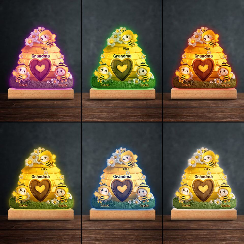Reason To Bee Happy - Personalized Grandma Shaped Plaque Light Base