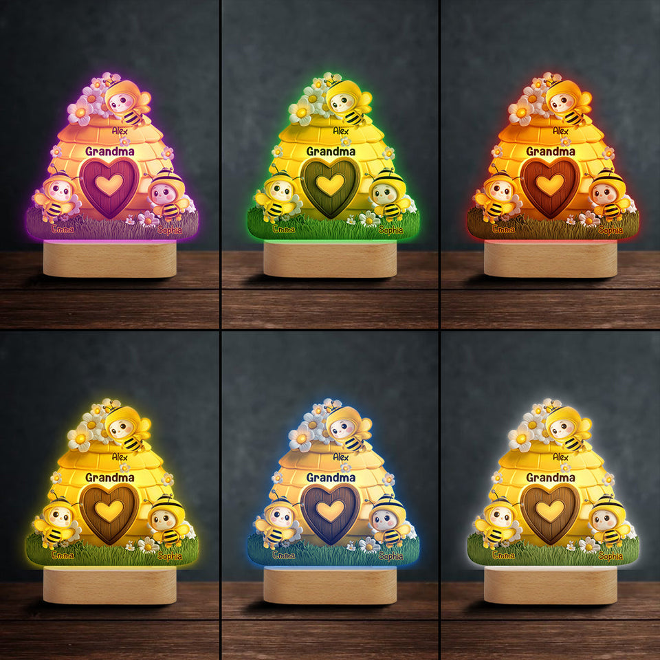 Reason To Bee Happy - Personalized Grandma Shaped Plaque Light Base