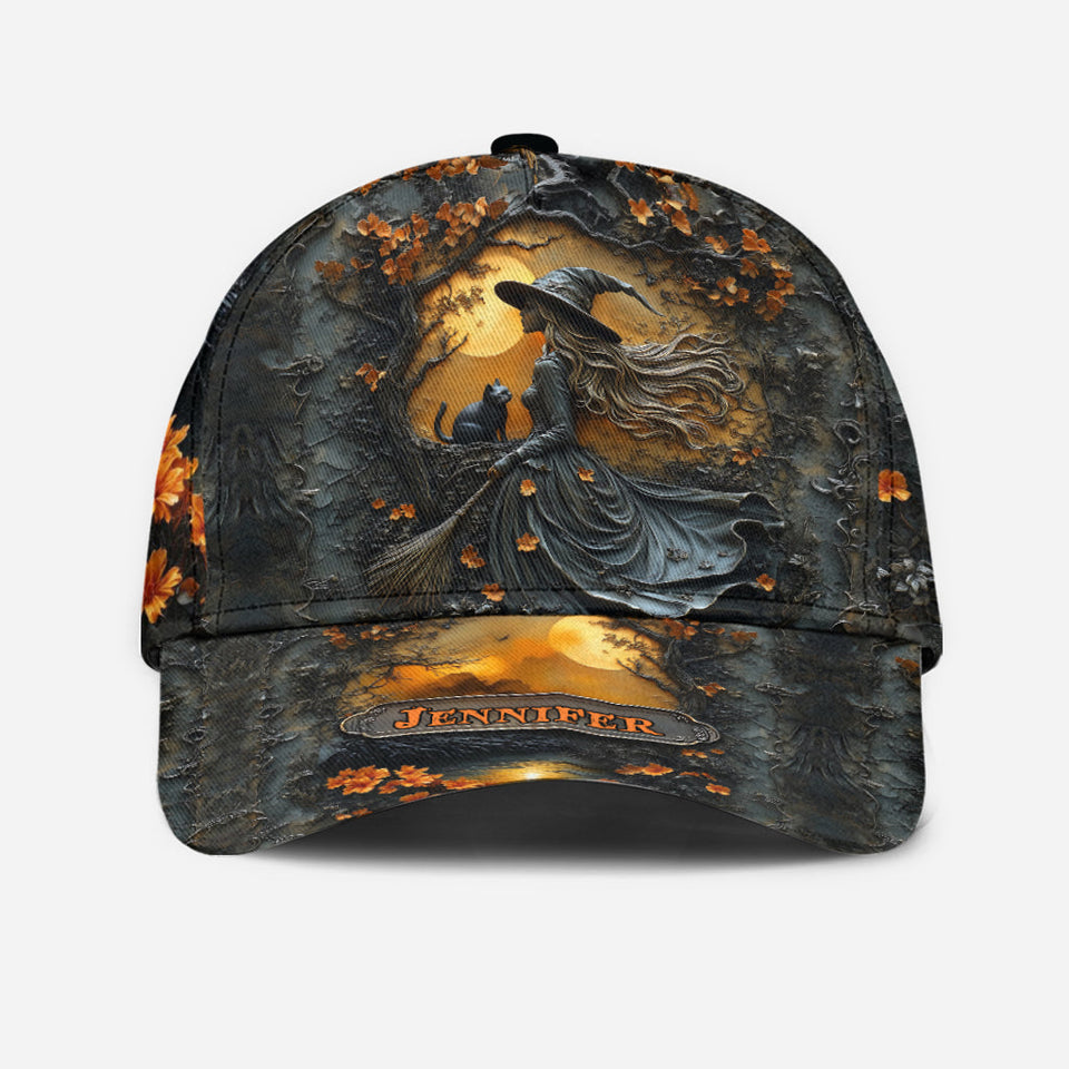 Beautiful Witch & Her Black Cat - Personalized Witch Classic Cap