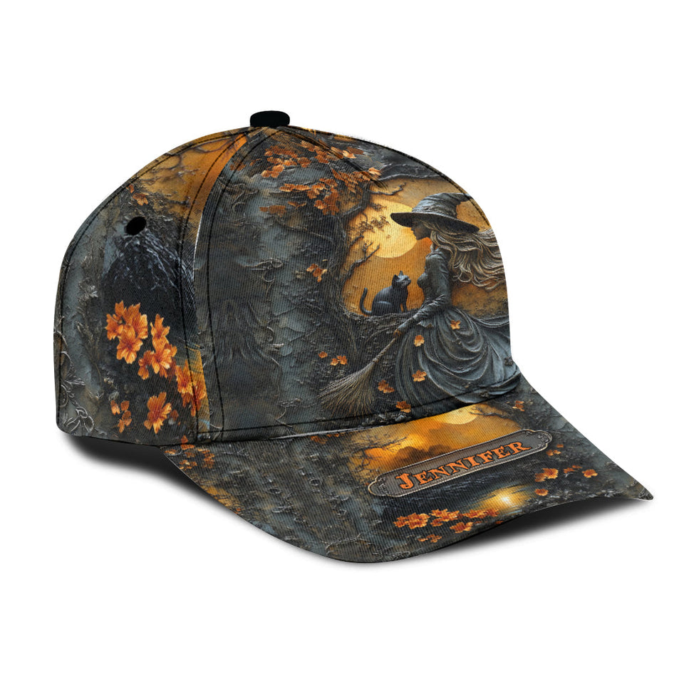 Beautiful Witch & Her Black Cat - Personalized Witch Classic Cap