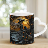 Beautiful Witch & Her Black Cat - Personalized Witch Heart Handle Mug