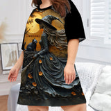 Beautiful Witch & Her Black Cat - Personalized Witch Sleep T-shirt Dress