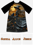 Beautiful Witch & Her Black Cat - Personalized Witch Sleep T-shirt Dress