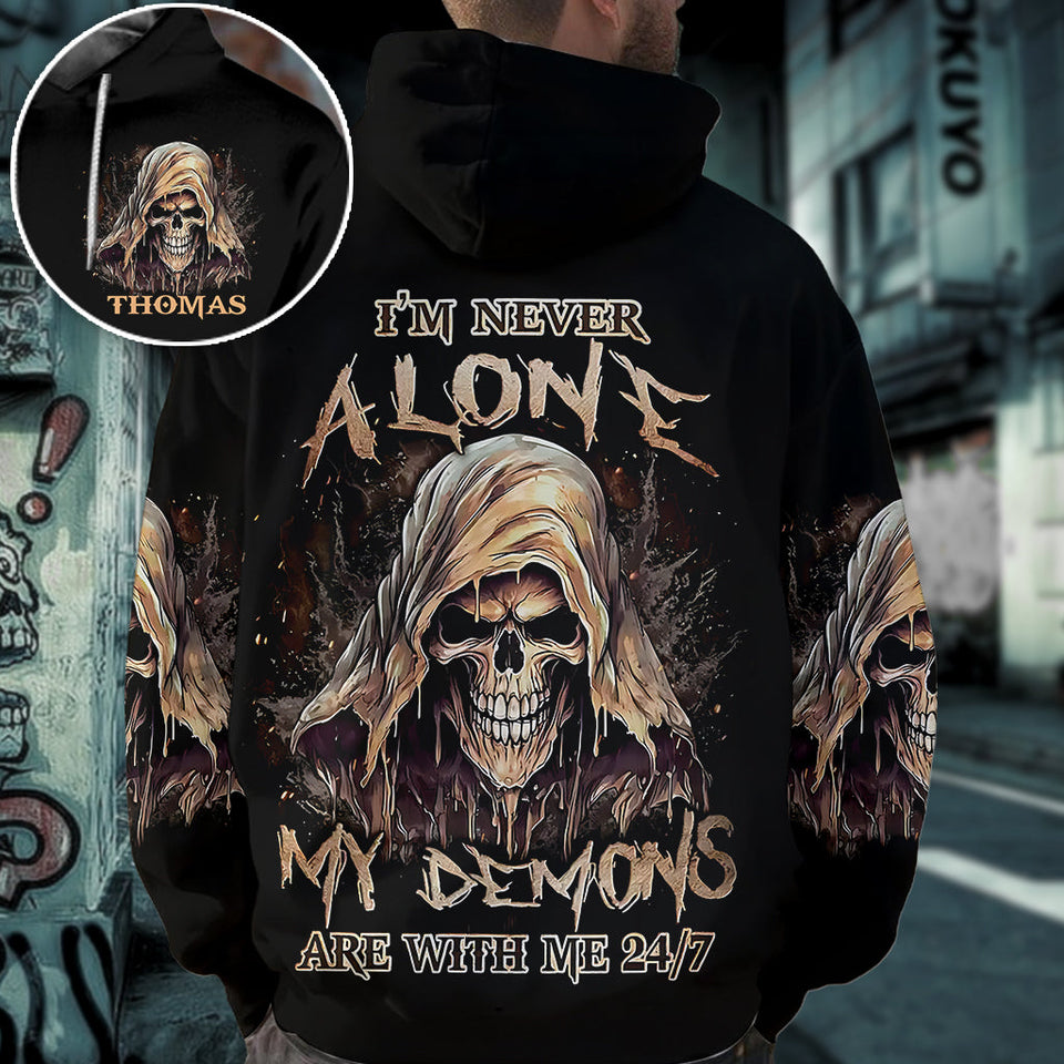 I'm Never Alone - Personalized Skull All Over Shirt