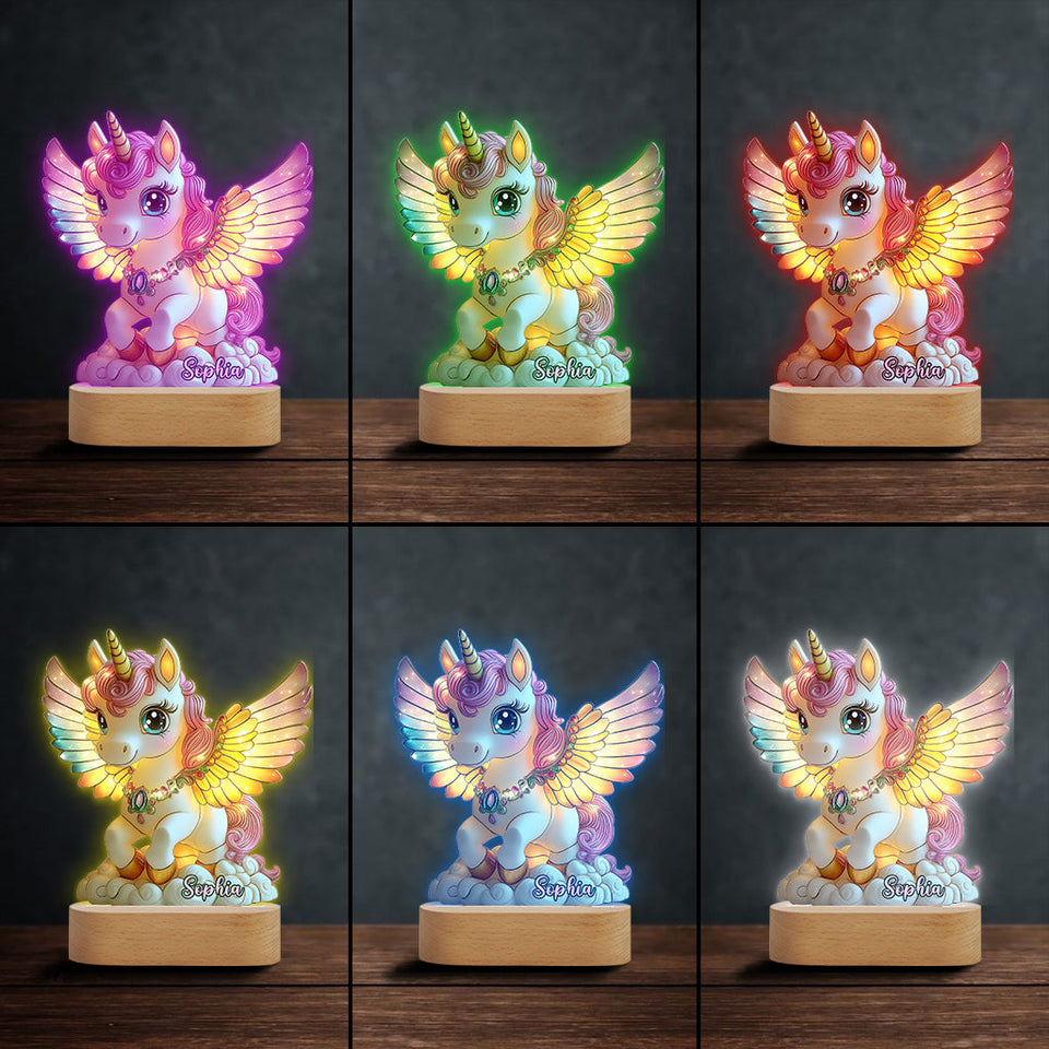 Beautiful Unicorn - Personalized Kid Shaped Plaque Light Base