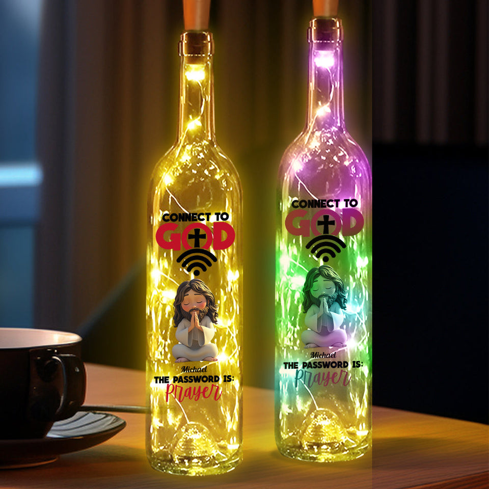 Se connecter à Dieu - Lampe personnalisée en bouteille de vin chrétienne