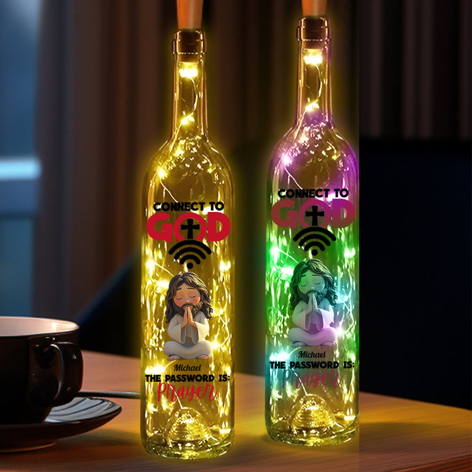 Se connecter à Dieu - Lampe personnalisée en bouteille de vin chrétienne