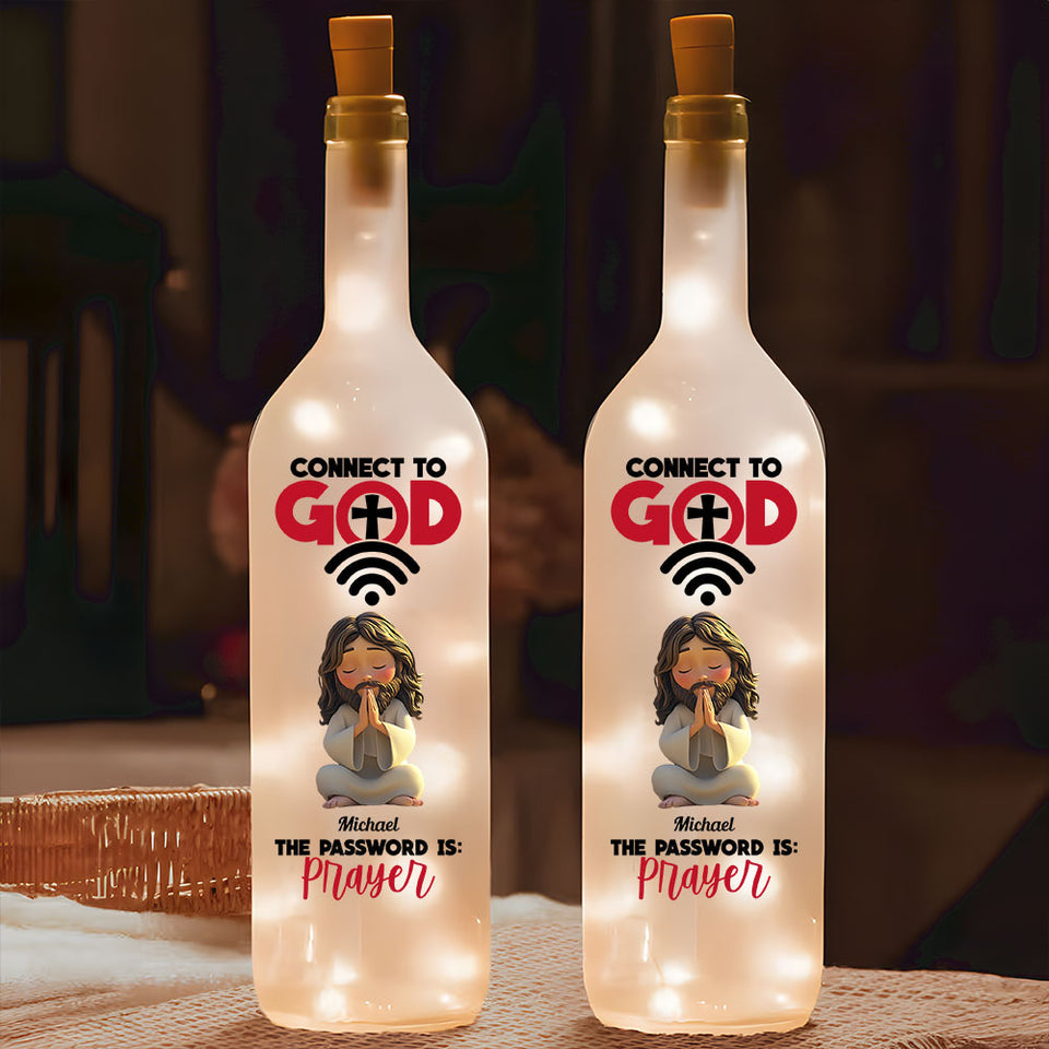 Se connecter à Dieu - Lampe personnalisée en bouteille de vin chrétienne