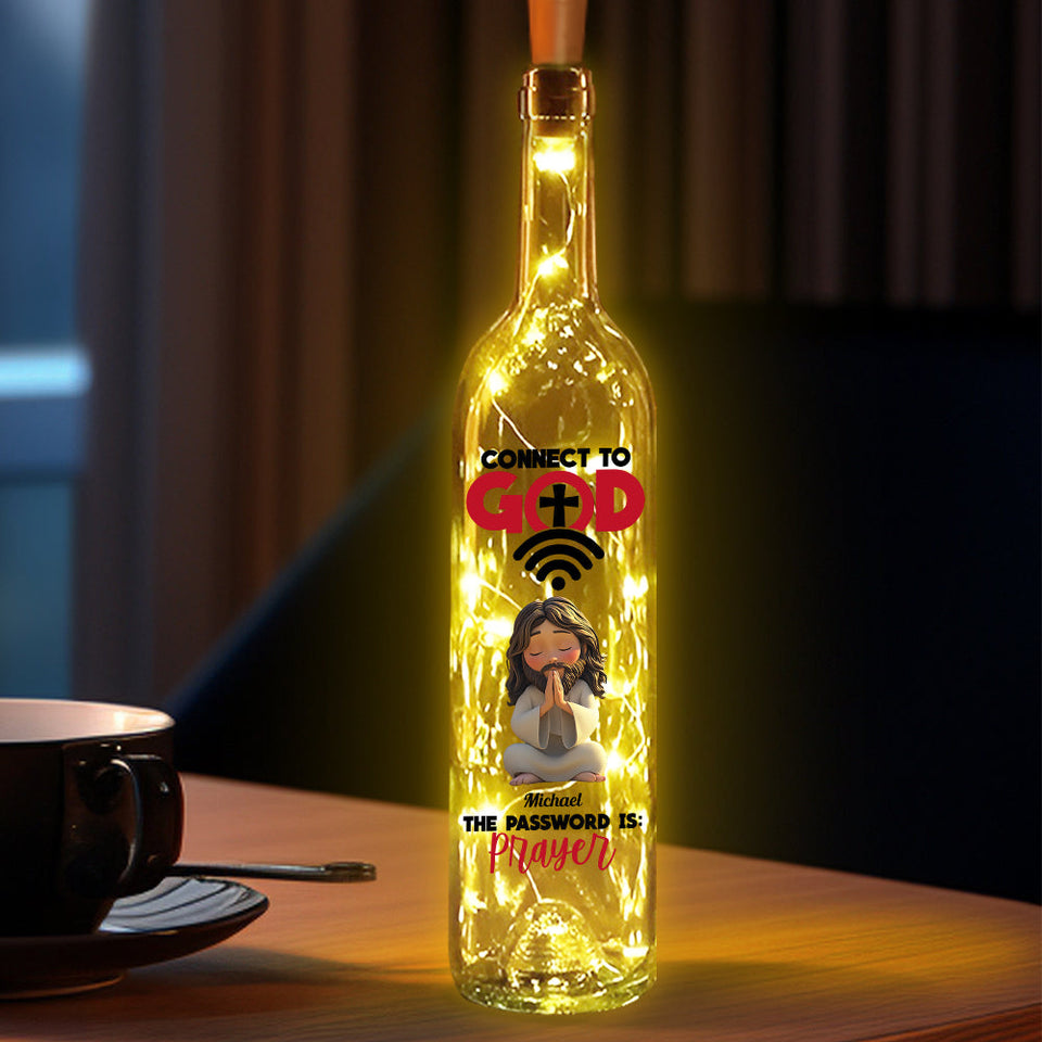 Se connecter à Dieu - Lampe personnalisée en bouteille de vin chrétienne