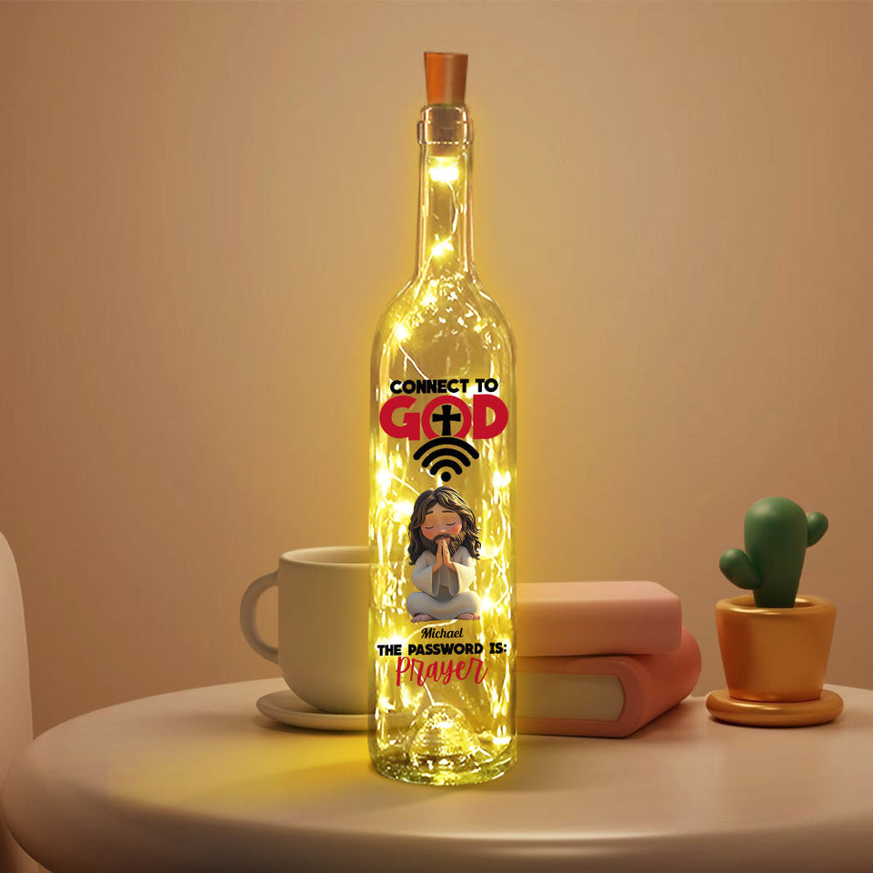 Se connecter à Dieu - Lampe personnalisée en bouteille de vin chrétienne