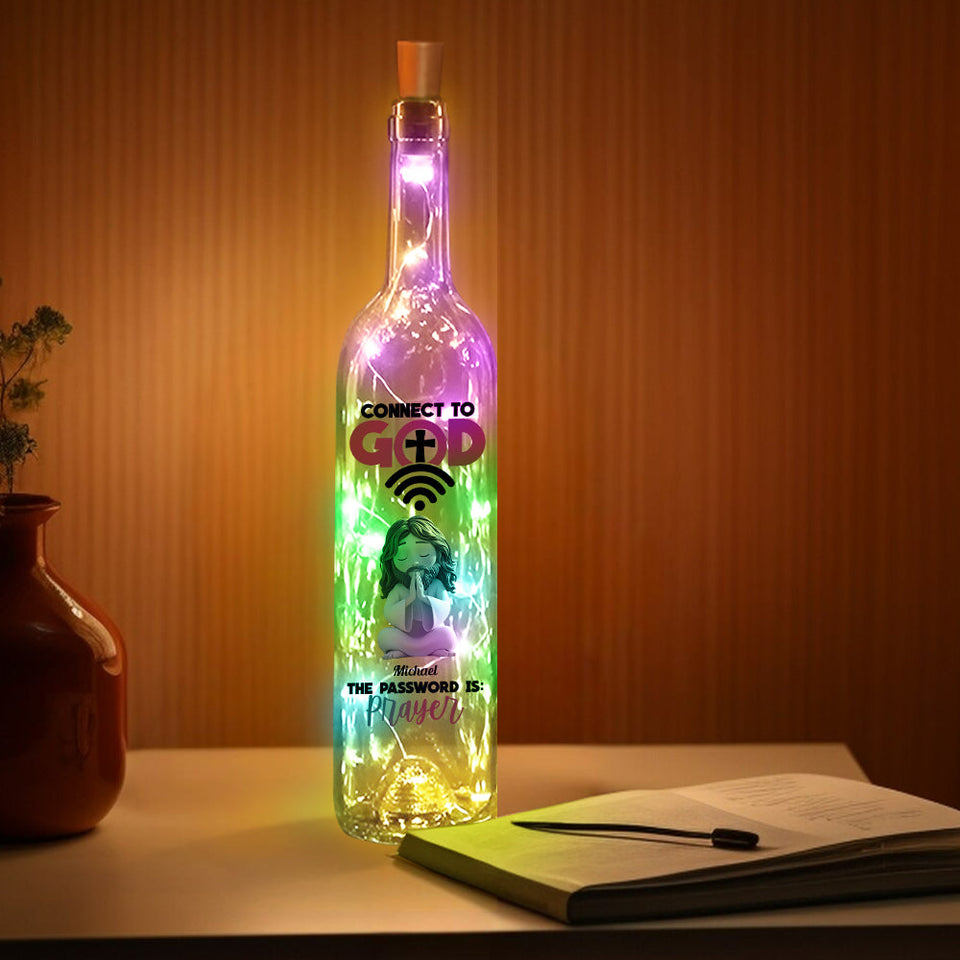 Se connecter à Dieu - Lampe personnalisée en bouteille de vin chrétienne