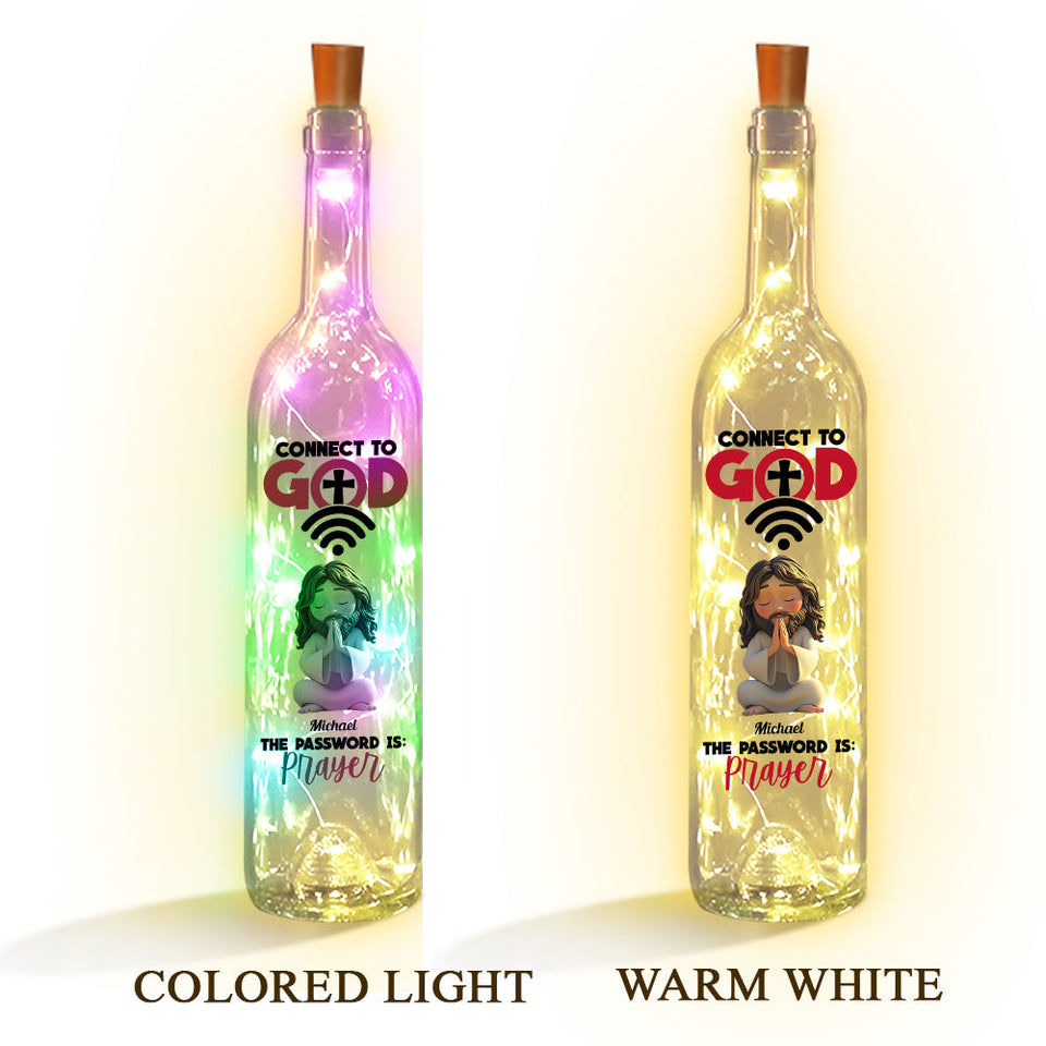 Se connecter à Dieu - Lampe personnalisée en bouteille de vin chrétienne