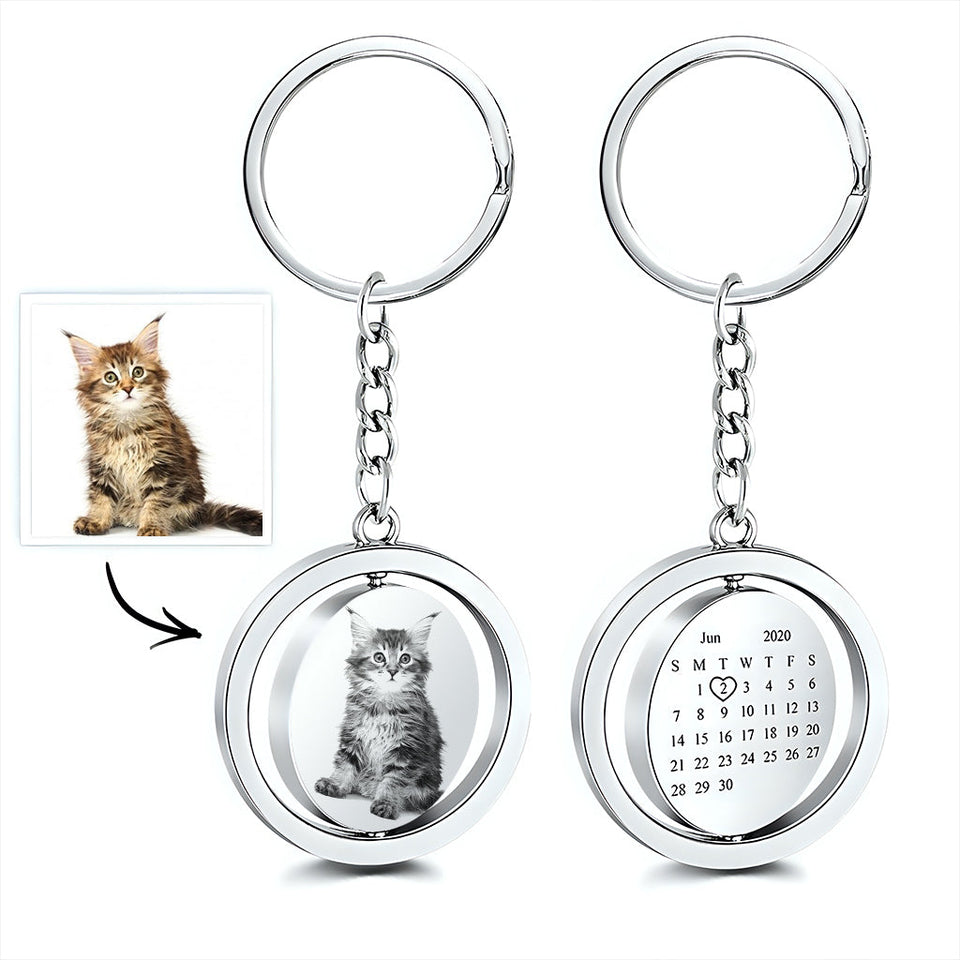 Custom Photo Calendar Swirl Round Swirl Calendar Keychain - gift for anyone, dog lover, cat lover, who lost a loved one - Personalized Keychain