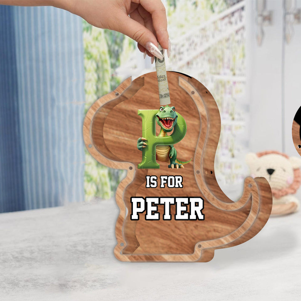 Dinosaur Coin Bank for Kids - Personalized Kid Wooden Piggy Bank