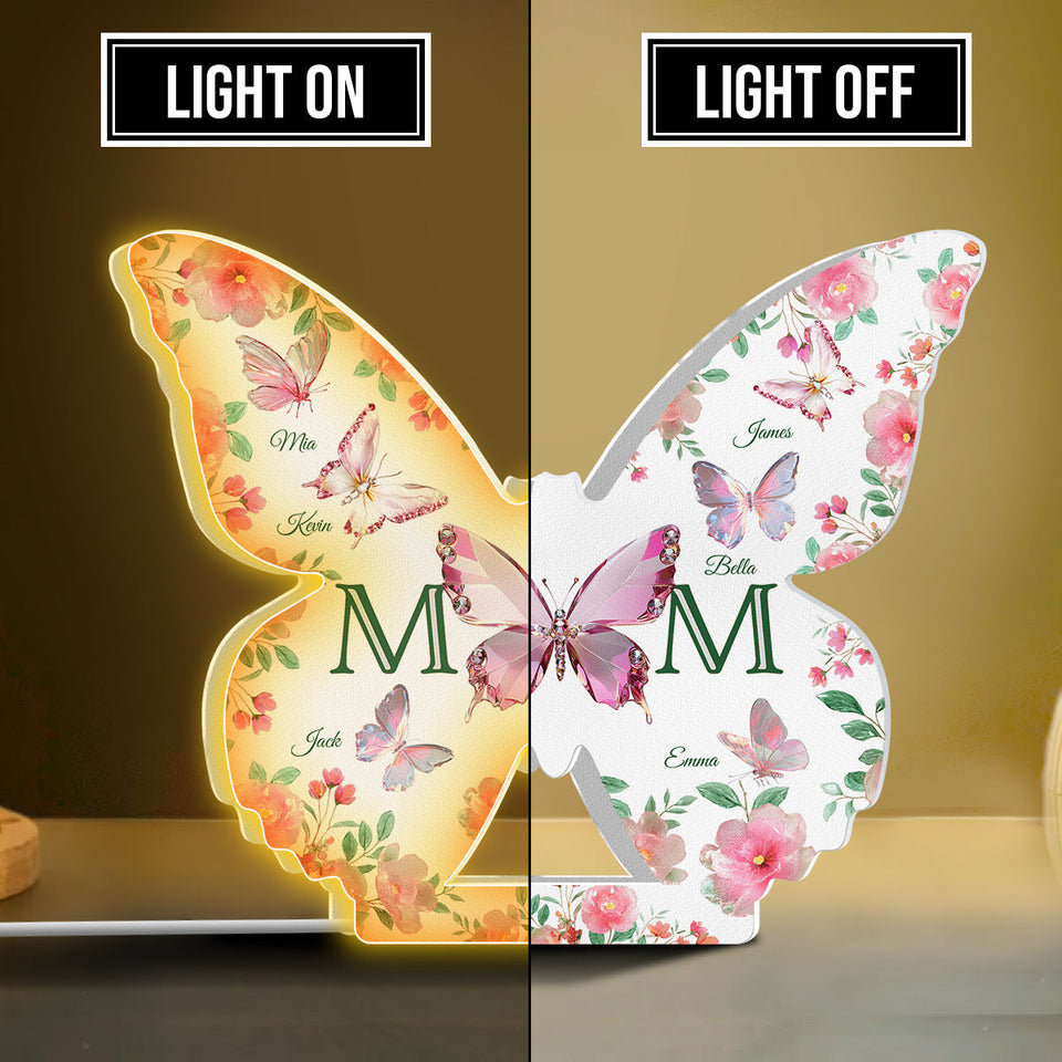 Mom And Children Butterflies - Personalized Mother Shaped Light Box