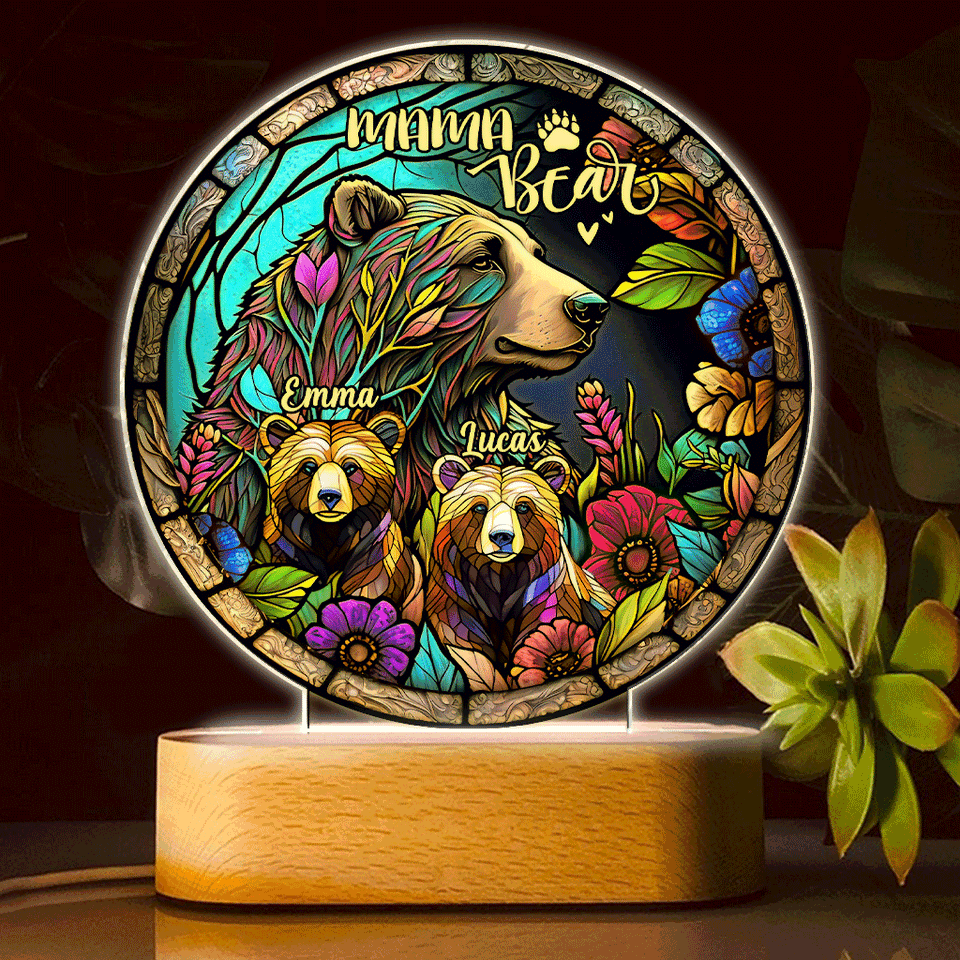 Mama Bear - Personalized Mother Shaped Plaque Light Base