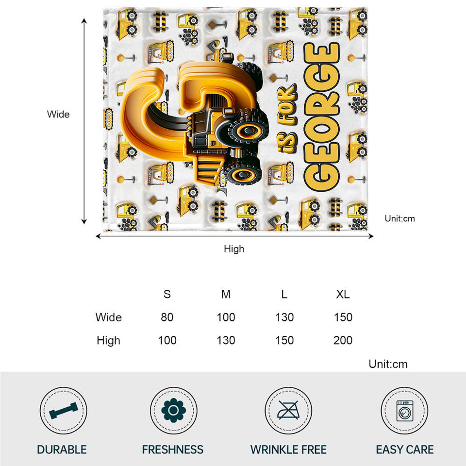 Construction Vehicle Letters - Personalized Kid Blanket