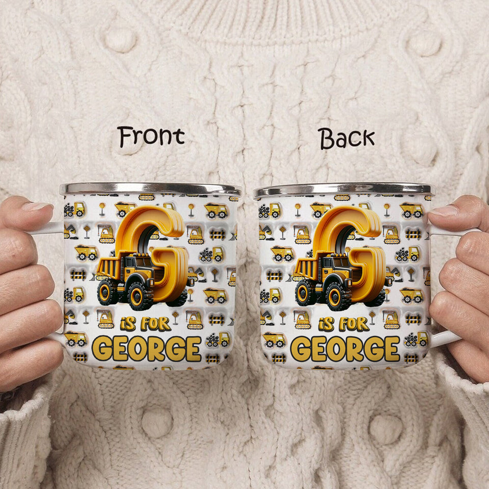 Construction Vehicle Letters - Personalized Kid Enamel Mug