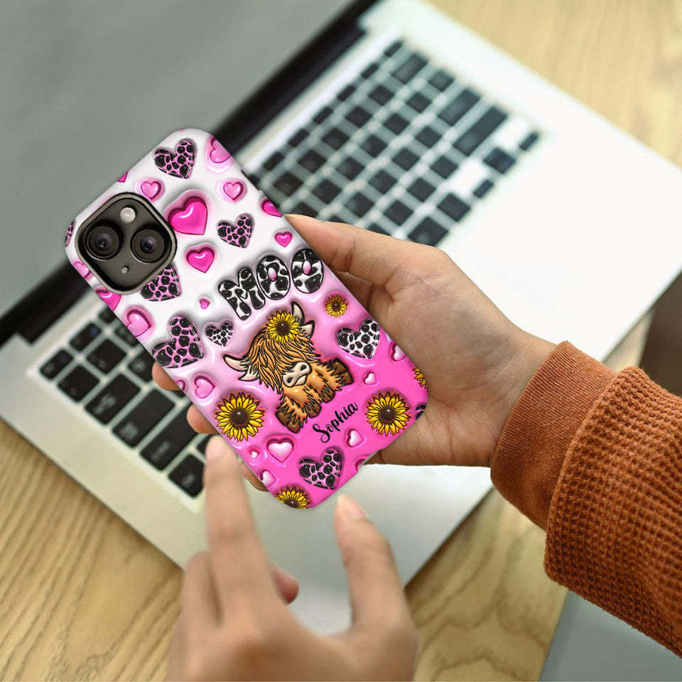 Sunflower Highland Cow - Personalized Full Print Phone Case
