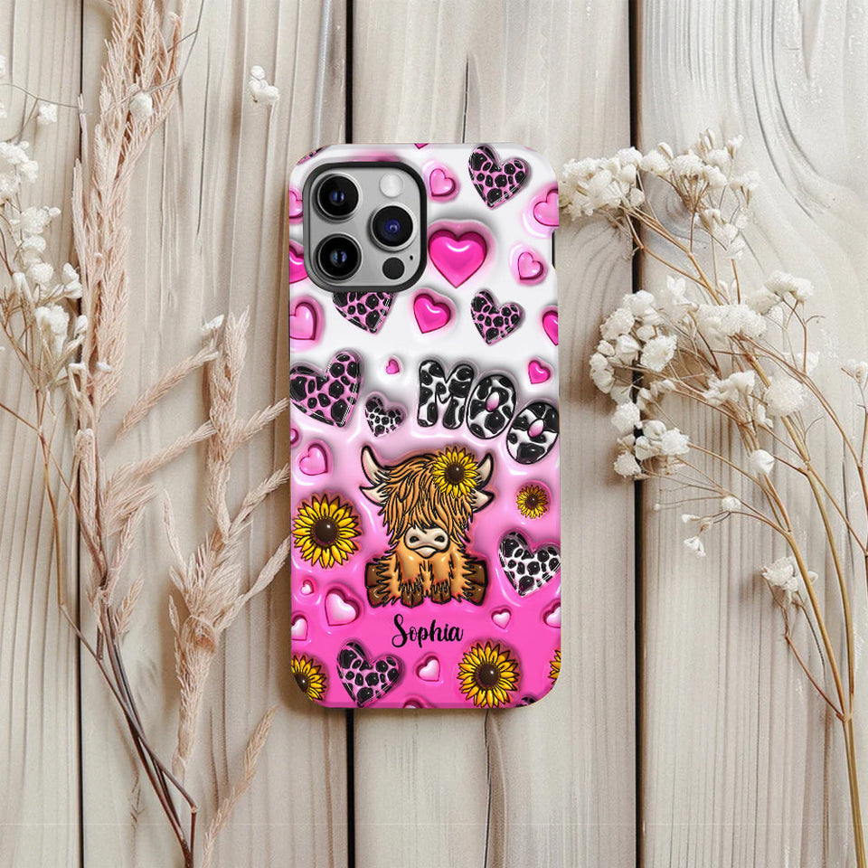 Sunflower Highland Cow - Personalized Full Print Phone Case