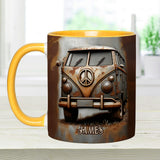 Vintage Camper Van Peace Symbol - Personalized Hippie Accent Mug