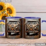 Vintage Camper Van Peace Symbol - Personalized Hippie Accent Mug