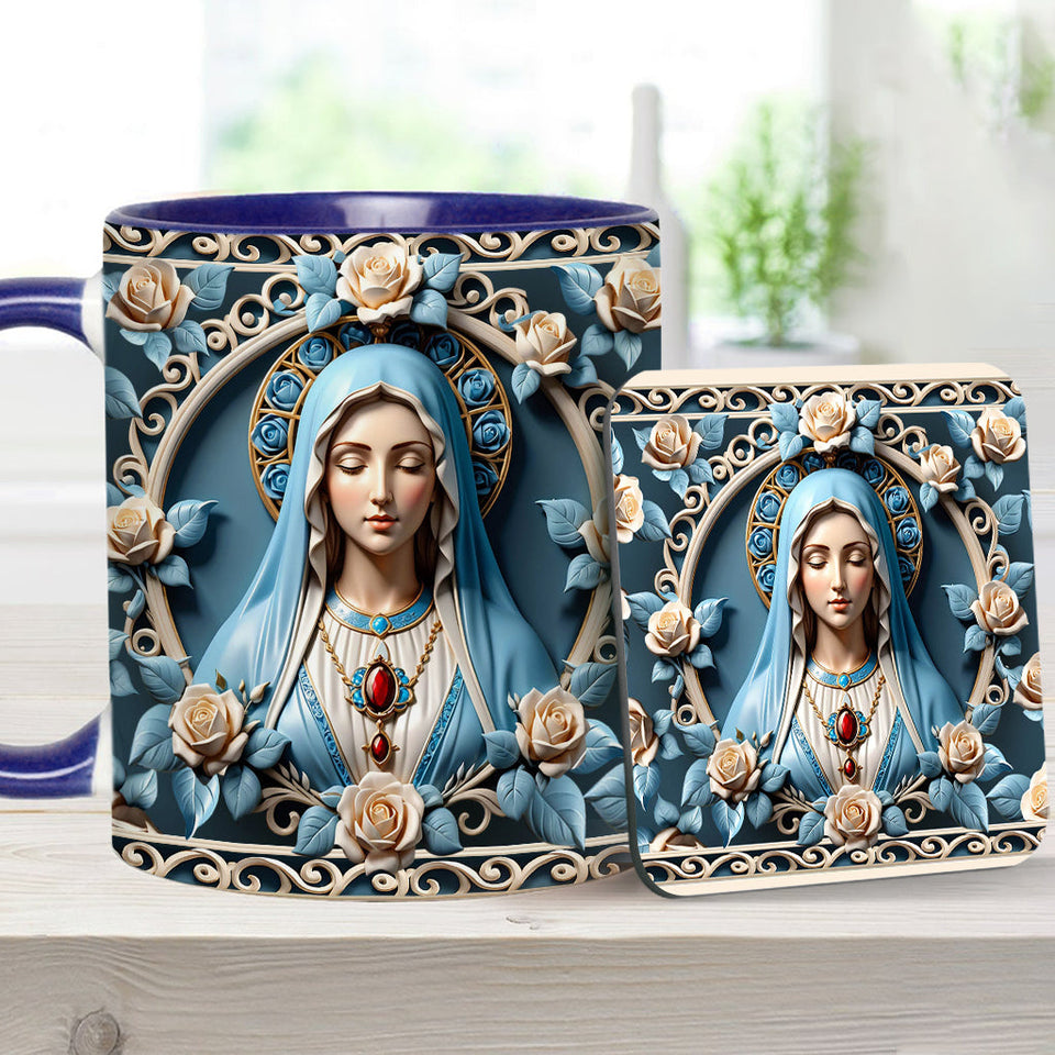 Mother Of God Rosette Wreath Emblem - Personalized Christian Accent Mug