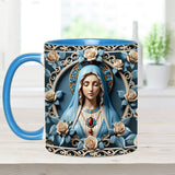 Mother Of God Rosette Wreath Emblem - Personalized Christian Accent Mug