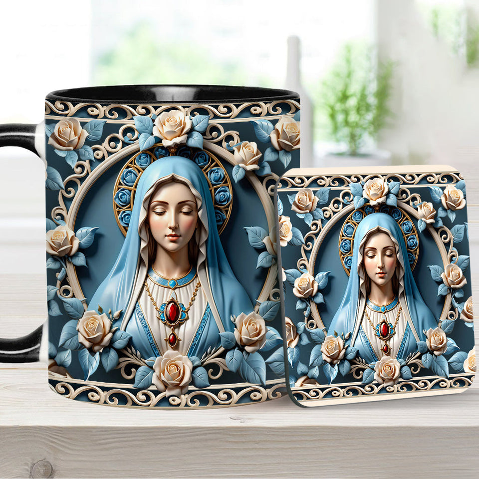 Mother Of God Rosette Wreath Emblem - Personalized Christian Accent Mug