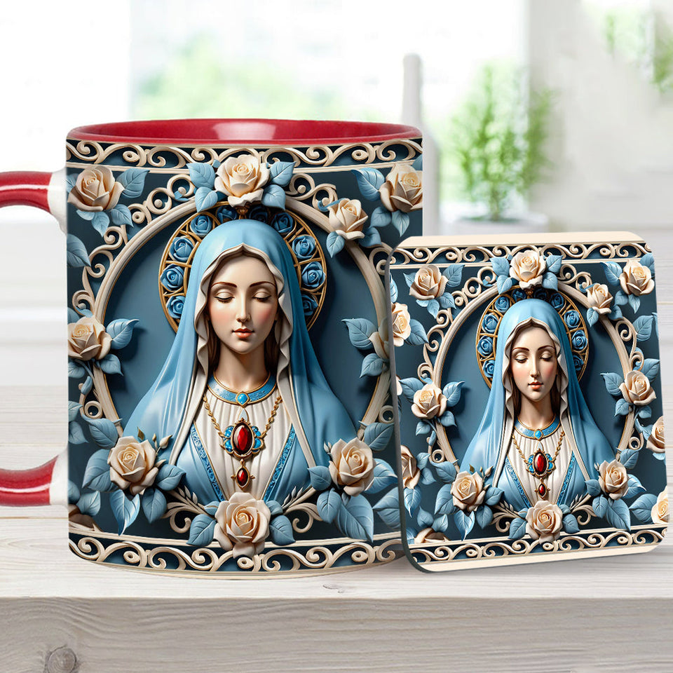 Mother Of God Rosette Wreath Emblem - Personalized Christian Accent Mug