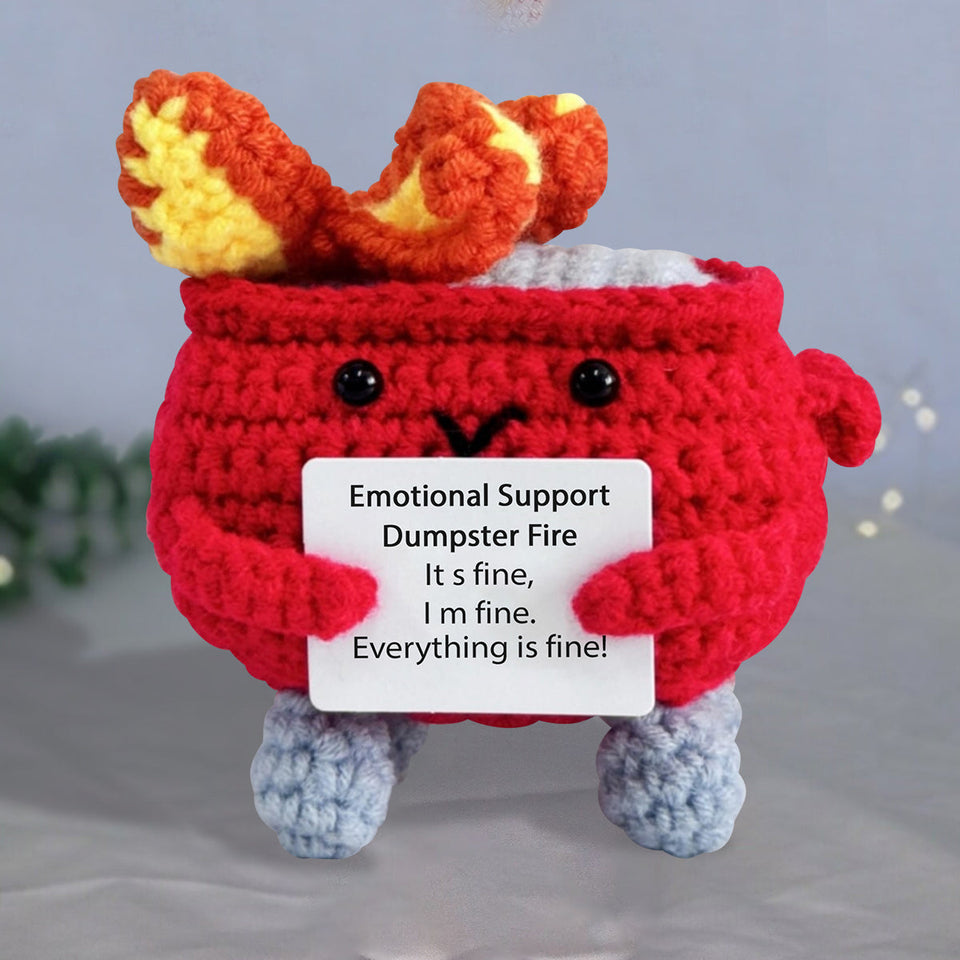 Cute Emotional Support Dumpster Fire Crochet - Personalized Colleague Hand Knitted Figurine