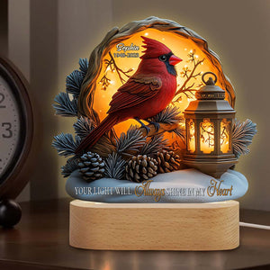 Ta lumière brillera toujours dans mon cœur - Plaque commémorative personnalisée avec socle lumineux