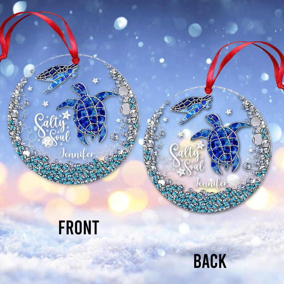 Salty Soul - Personalized Turtle Transparent Ornament
