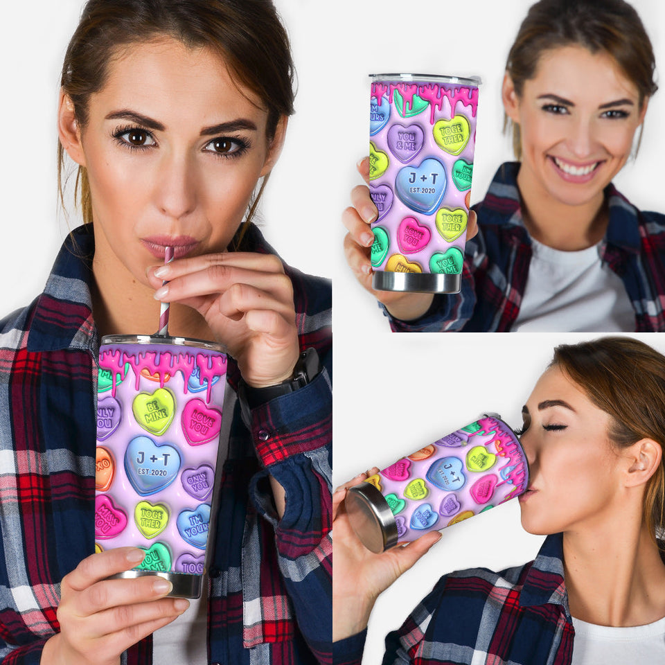 Any Name Any Date Colorful Heart Inflated - Personalized Couple Tumbler
