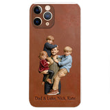 Best Dad Ever - Personalized Father 3D Embossed Leather Phone Case