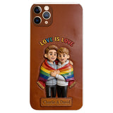 Love Is Love - Personalized LGBT Support 3D Embossed Leather Phone Case
