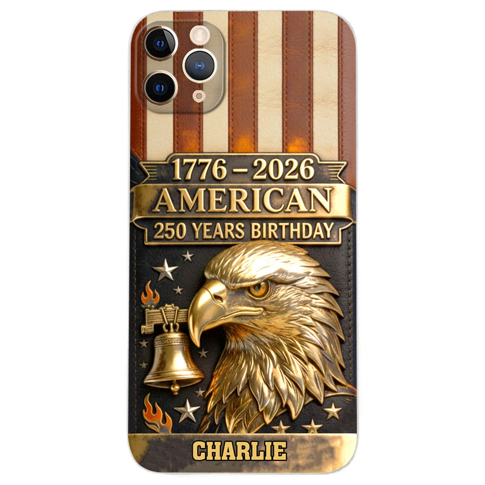 250th Anniversary - Personalized Bald Eagle Leather Phone Case