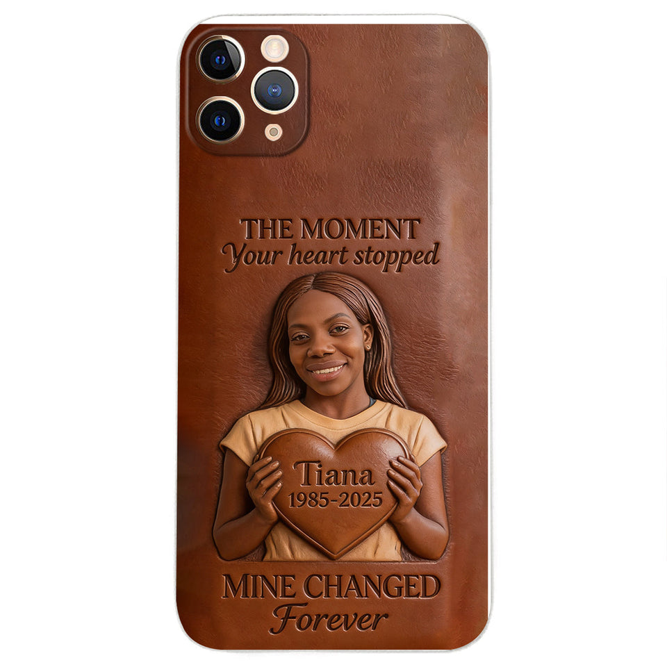 The Moment Your Heart Stopped - Personalized Memorial 3D Embossed Leather Phone Case