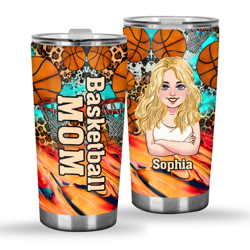 Basketball Mom Leopard - Personalized Basketball Tumbler