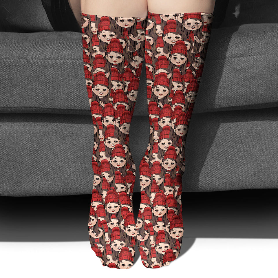 Funny Chibi Faces For Couple Besties Family Matching Socks - Personalized Family Socks