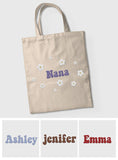 Custom Name With Flower - Personalized Grandma Embroidered Tote Bag