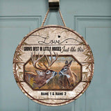 Love Grows Best - Personalized Couple Hunting Round Wood Sign